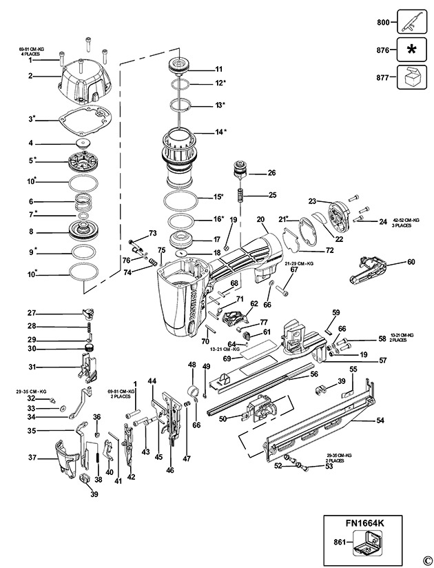 Bostitch FN1664-E Finish Nailer Spare Parts FN1664-E