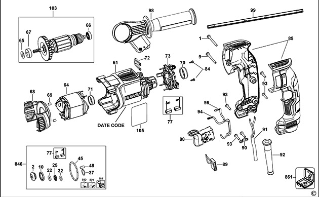 DeWalt D25033 Rotary Hammer Spare Parts D25033