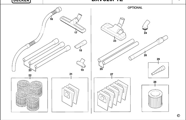 Black & Decker BXVC20PTE Type 1 Vacuum Cleaner Spare Parts BXVC20PTE