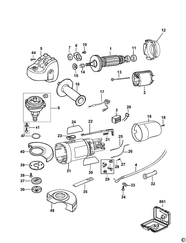 Black & Decker KG115 Small Angle Grinder Spare Parts KG115