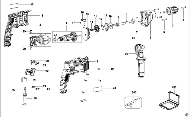 Black & Decker BDK700K Type 1 Hammer Drill Spare Parts BDK700K