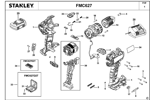 Stanley FMC627 Type 1 Hammer Drill Spare Parts FMC627