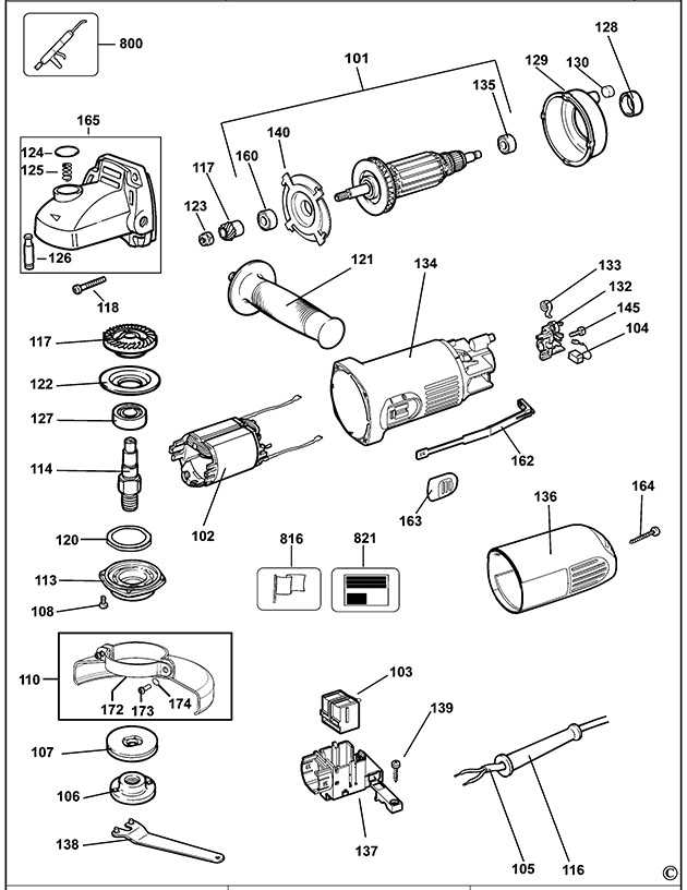 DeWalt DWE4010 Small Angle Grinder Spare Parts DWE4010