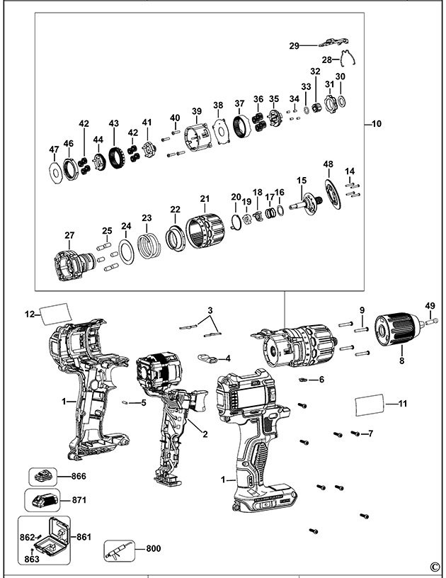 DeWalt DCD778 Type 1 Hammer Drill Spare Parts DCD778