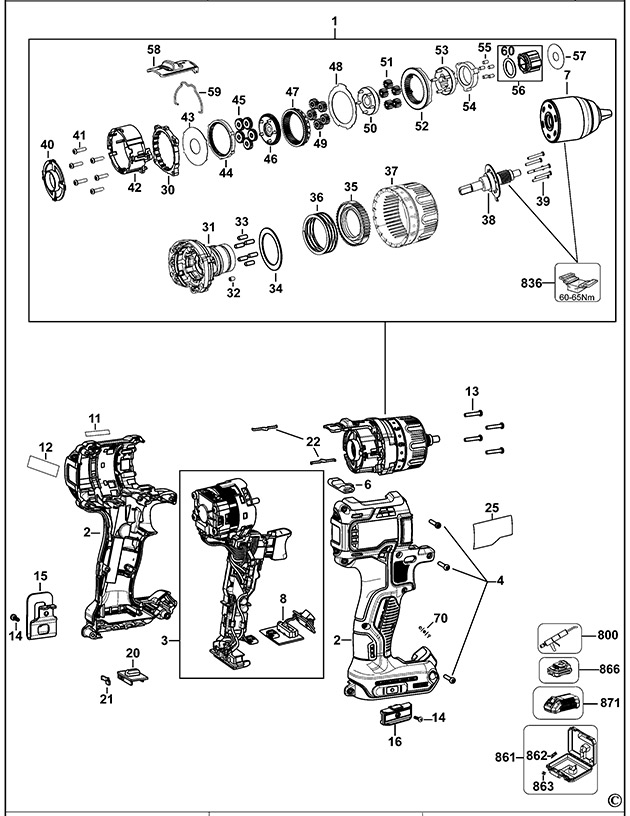 DeWalt DCD791 Type 10 C'less Drill/driver Spare Parts DCD791