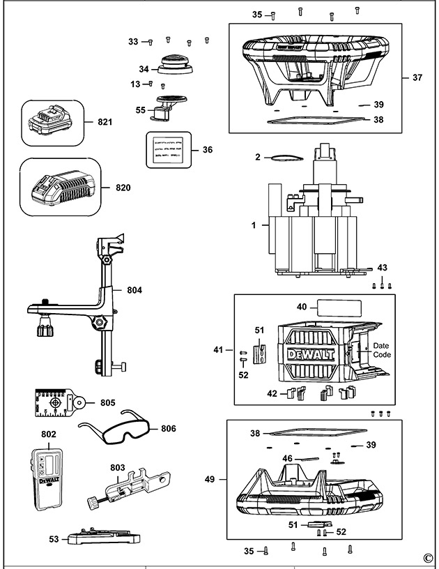 DeWalt DCE074D1R Rotary Laser Spare Parts DCE074D1R