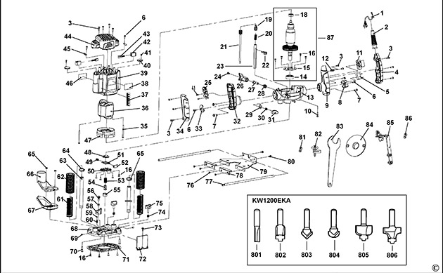 Black & Decker KW1200E Plunge Router Spare Parts KW1200E