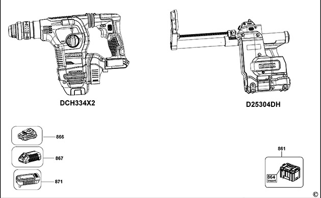 DeWalt DCH335X2 Type 1 Hammer Drill Spare Parts DCH335X2