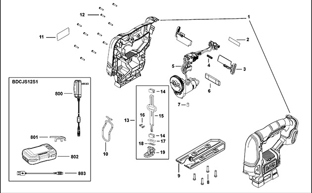 Black & Decker BDCJS12N Jigsaw Spare Parts BDCJS12N