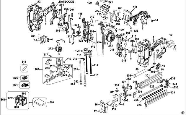 DeWalt DCN681 Type 1 Brad Nailer 18 Gauge Spare Parts DCN681