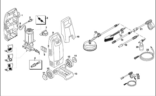 Black & Decker PW1400K Pressure Washer Spare Parts PW1400K