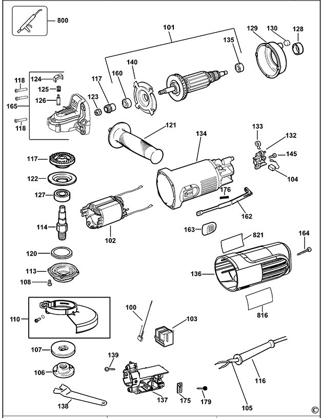 DeWalt DWE4016 Small Angle Grinder Spare Parts DWE4016