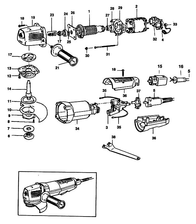 Black & Decker BD11C Type 1 Angle Grinder Spare Parts BD11C
