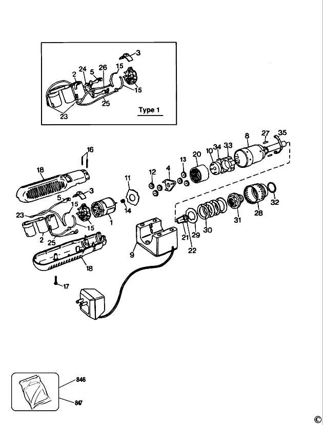 Black & Decker 9019 Type 1 Cordless Screwdriver Spare Parts 9019