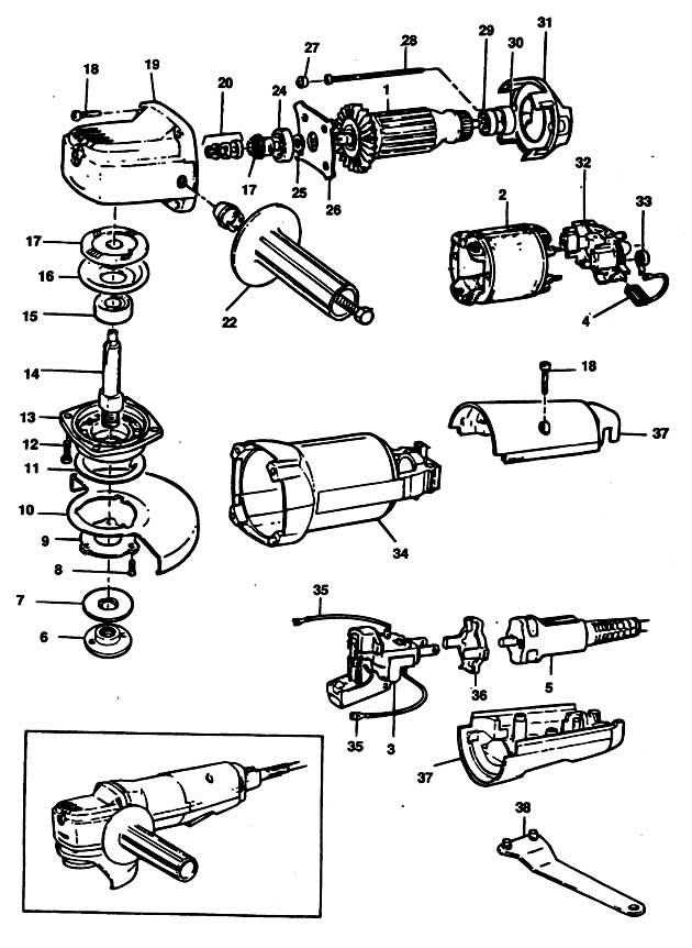 Black & Decker P5412 Type 1 Angle Grinder Spare Parts P5412