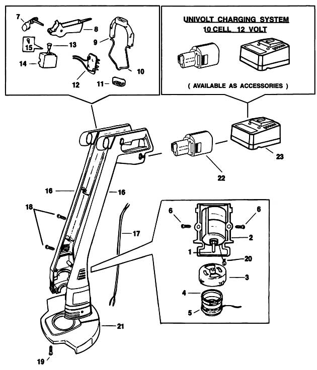 Black & Decker GLC400 Type 1 Cordless String Trimmer Spare Parts GLC400
