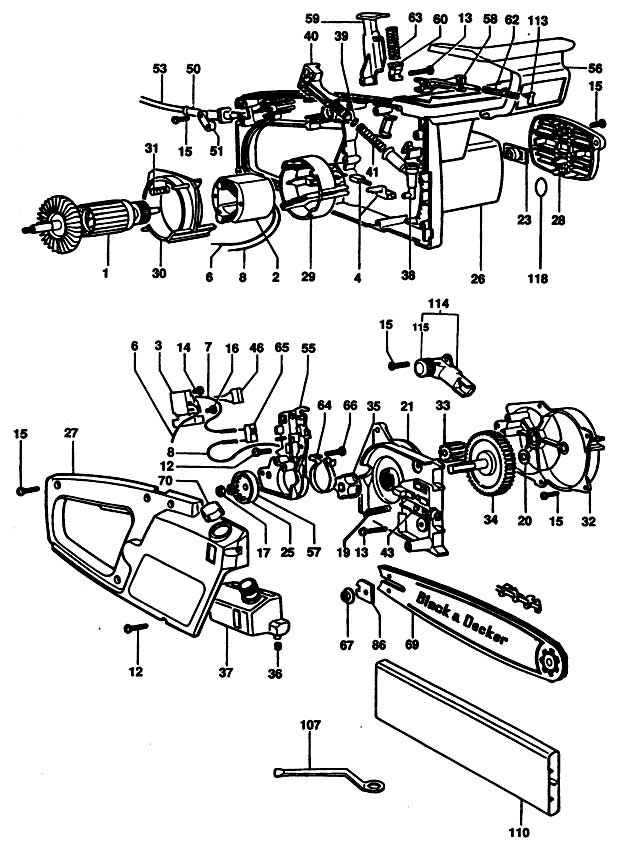 Black & Decker DN401BS Type 1 Chainsaw Spare Parts DN401BS