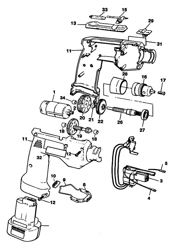 Black & Decker PL91K Type 1 Cordless Drill Spare Parts PL91K