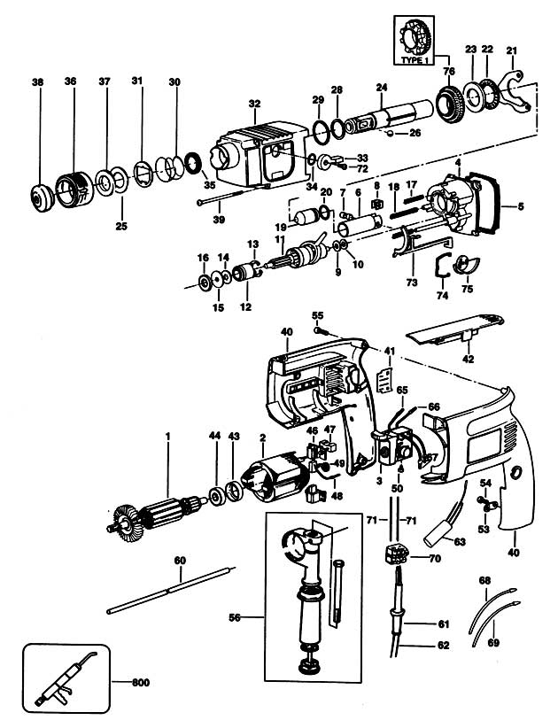 Black & Decker BD654 Type 1 Rotary Hammer Spare Parts BD654