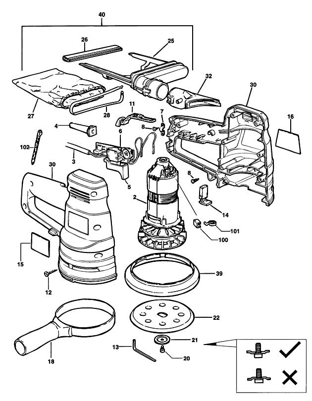 Black & Decker BD190E Type 1 Random Orbit Sander Spare Parts BD190E