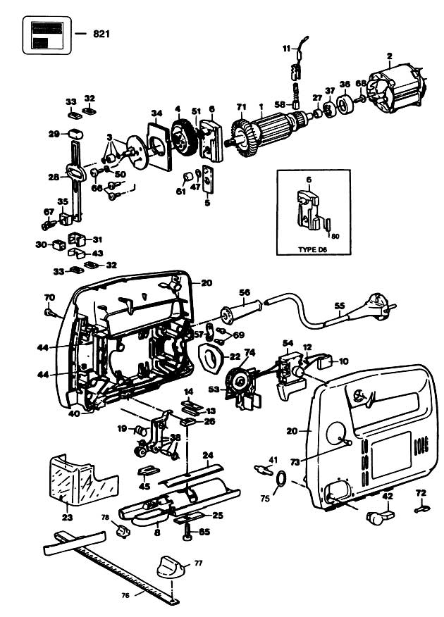 Black & Decker SR210PE Type 1 Jigsaw Spare Parts SR210PE