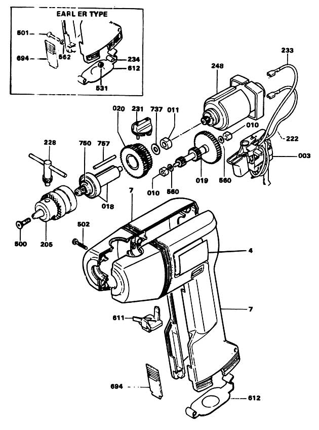 Black & Decker P8520K Type 1 Drill Spare Parts P8520K