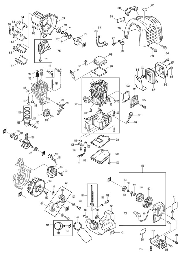 Makita ER2550LH Petrol 24.5cc Line Trimmer Spare Parts ER2550LH