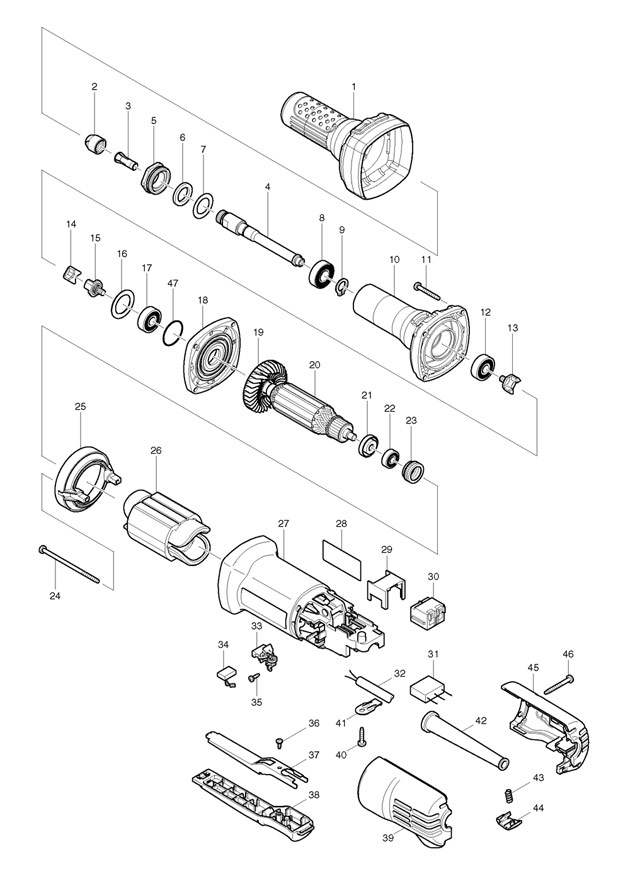 Makita GD0600 Corded 6mm Die Grinder 110v & 240v Spare Parts GD0600