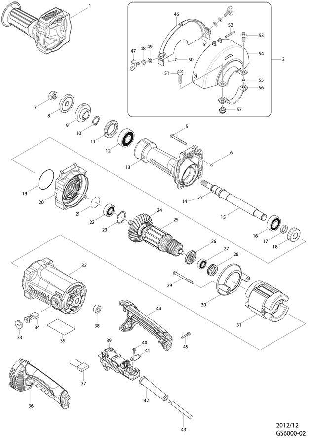 Makita GS6000 110 & 240 Volt 150mm Straight Grinder Spare Parts GS6000