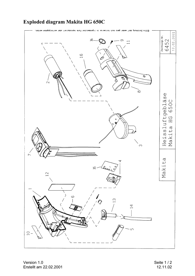 Makita HG650C Corded Woodworking Heat Gun 1600w 110v & 240v Spare Parts HG650C