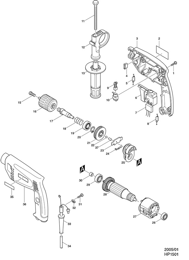 Makita HP1501 1/2 Rotary Drill Spare Parts HP1501