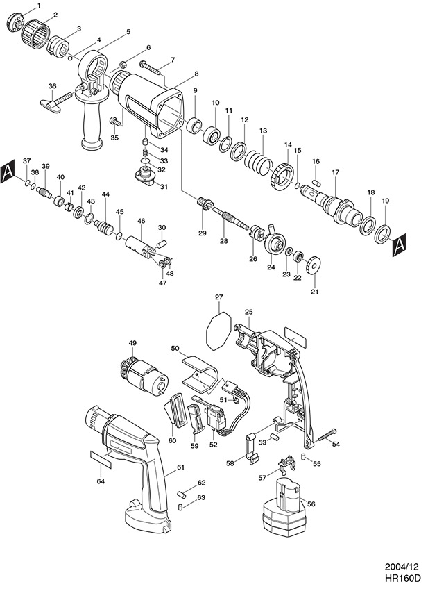 Makita HR160D Cordless 12v Sds Rotary Hammer Spare Parts HR160D
