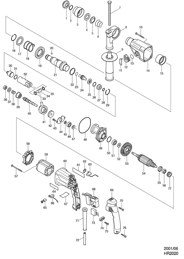 Makita HR2020 Sds Rotary Hammer Drill Spare Parts HR2020