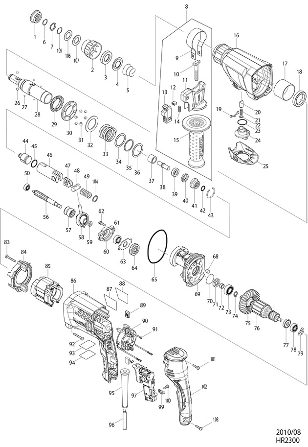 Makita HR2300 Sds Plus Rotary Hammer Spare Parts HR2300