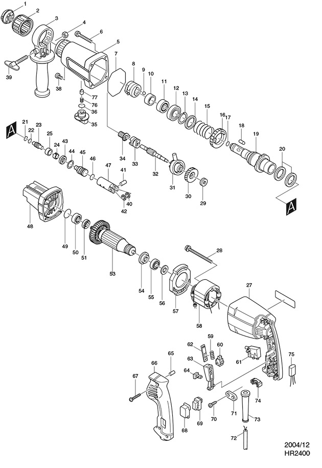 Makita HR2400 Sds Plus Rotary Hammer Spare Parts HR2400