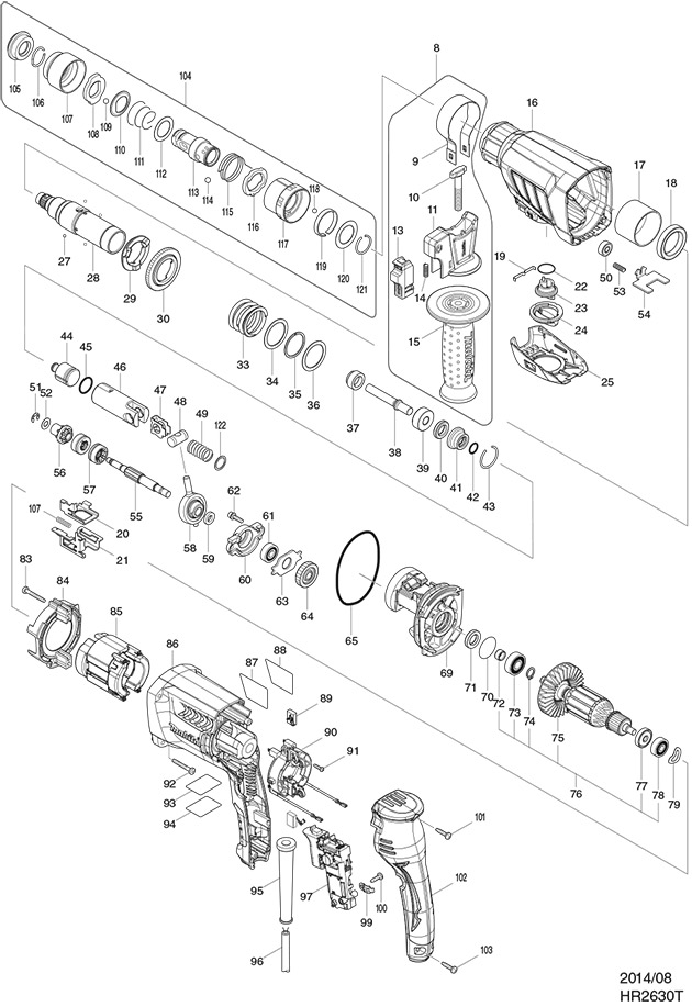 Makita HR2630T 110 & 240 Volt 26mm Sds+ Plus Rotary Hammer Drill Spare Parts HR2630T