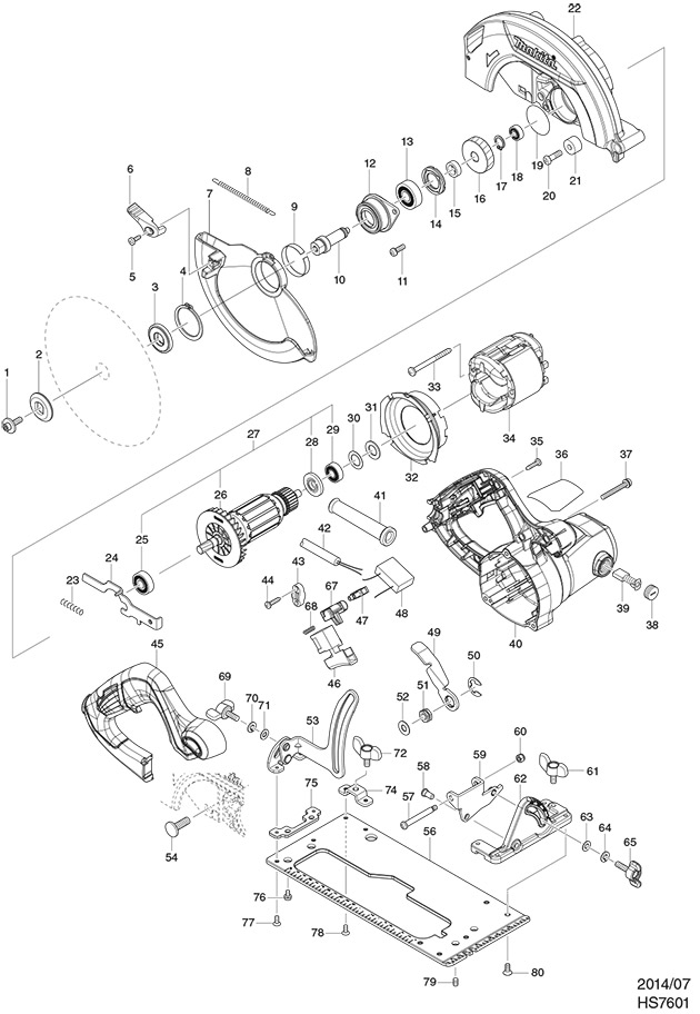 Makita HS7601 110 & 240 Volt 190mm Circular Saw Spare Parts HS7601