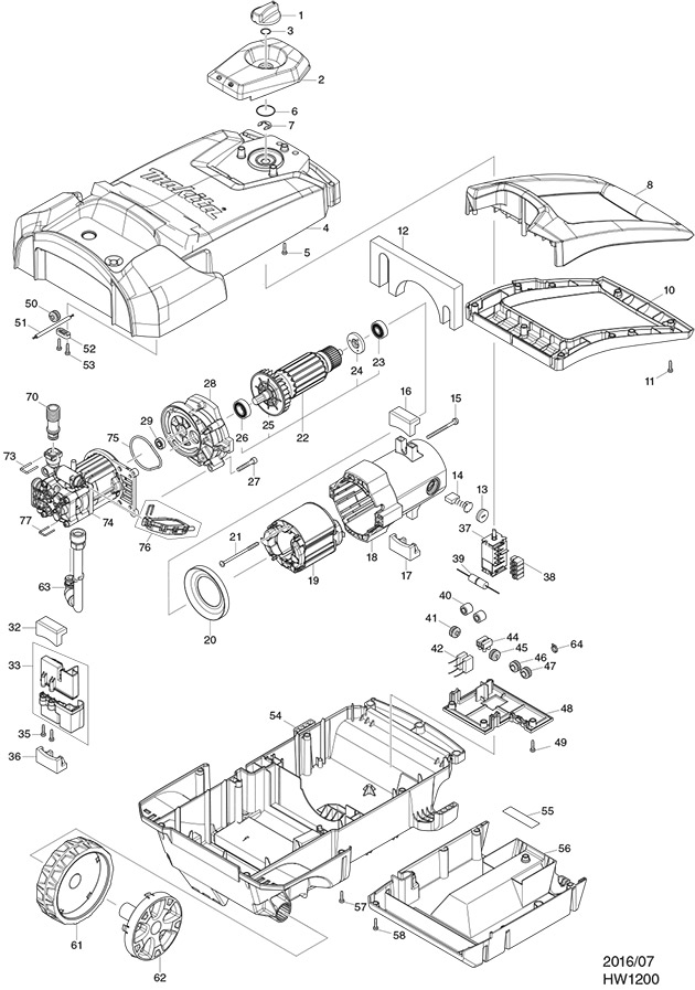 Makita HW1200 240 Volt 120 Bar Pressure Washer Spare Parts HW1200