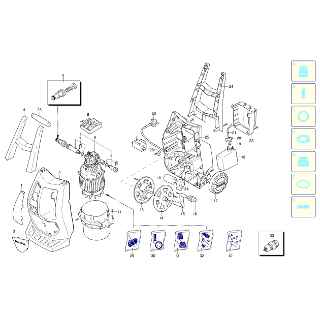 Makita HW132 140 Bar Compact Pressure Washer Spare Parts HW132