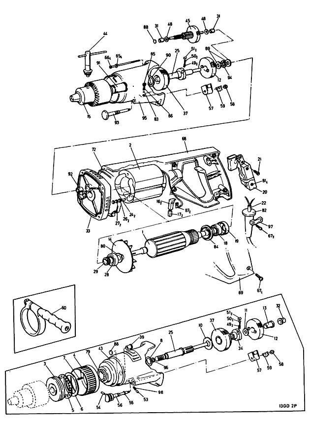 Black & Decker 13GD2V Type 1 Drill Spare Parts 13GD2V