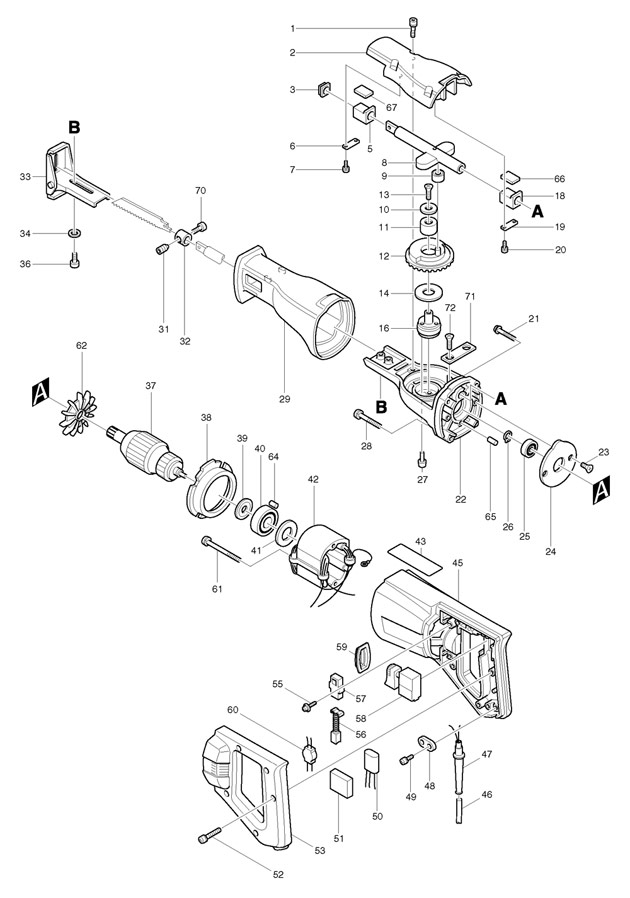Makita JR3000V Corded Reciprocating Saw 110v & 240v Spare Parts JR3000V