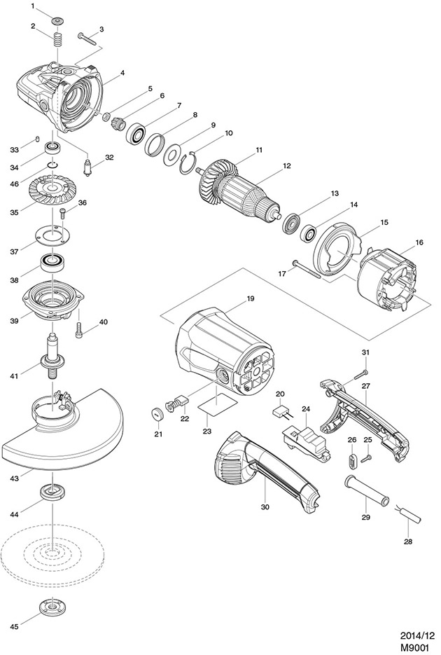 Makita M9001 Corded Angle 110v & 240v Spare Parts - Part Shop Direct