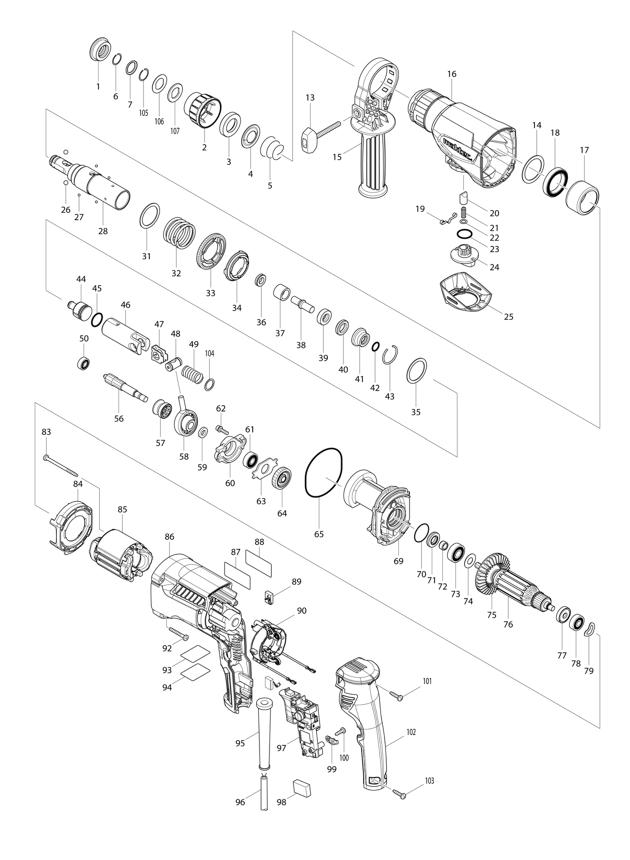 Makita MT870 Corded 2-mode Rotary Hammer 110v & 240v Spare Parts MT870