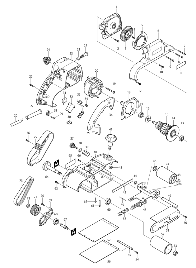 Makita MT940 Corded Belt Sander 110v & 240v Spare Parts MT940