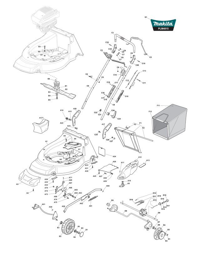 Makita PLM4815 Petrol Lawnmower Spare Parts PLM4815