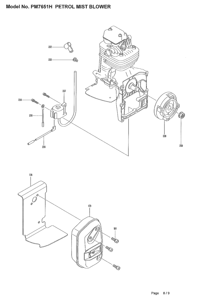 Makita PM7651H 4-stroke Petrol Backpack Mist Blower 75.6cc Spare Parts PM7651H