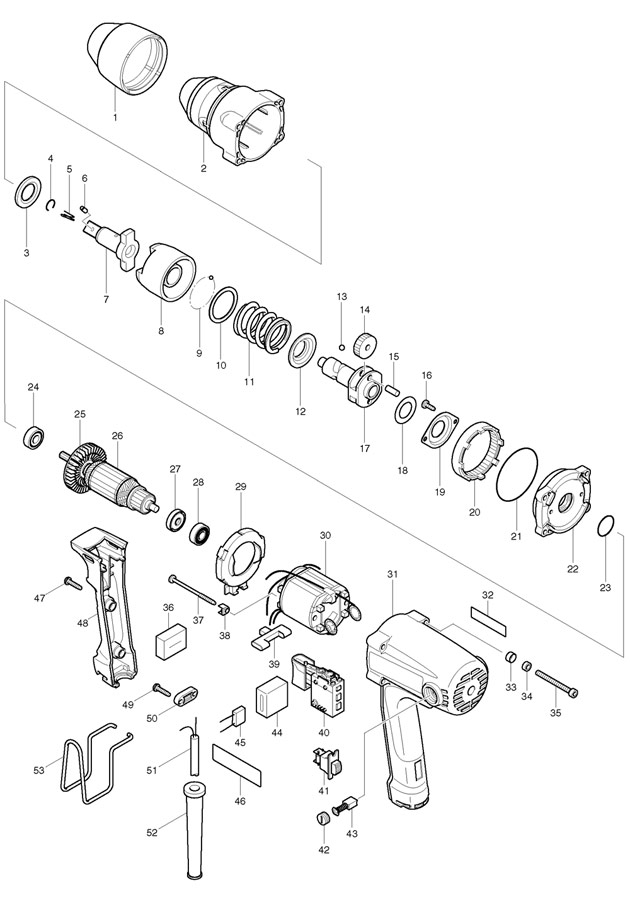 Makita TW0200 1/2in Impact Wrench Spare Parts TW0200