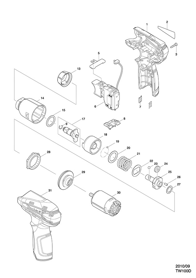 Makita TW100D Cordless Impact Wrench 10.8v Spare Parts TW100D