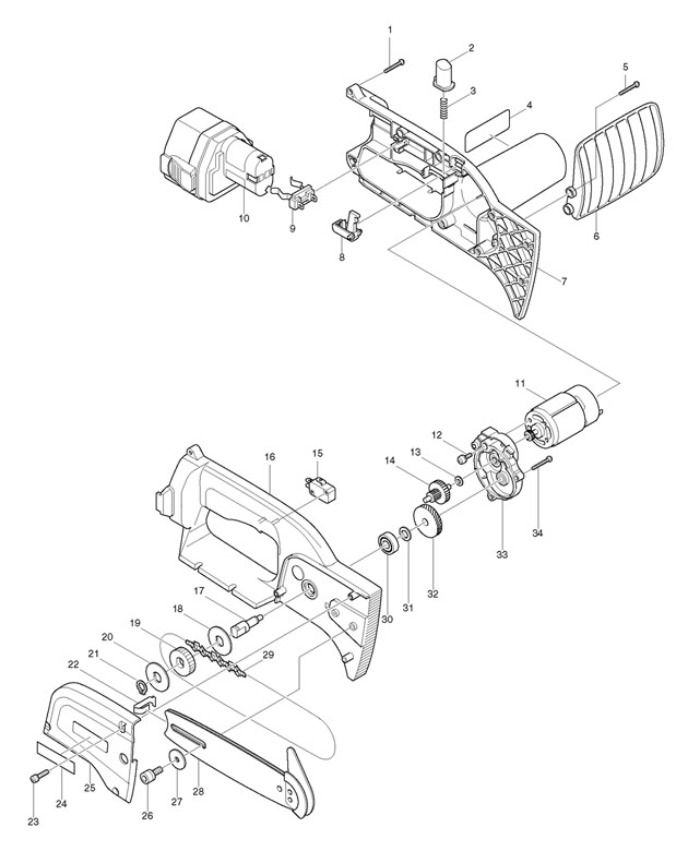 Makita UC120D Cordless Chainsaw Spare Parts UC120D
