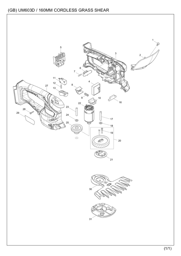 Makita UM603D Cordless Grass Shear Spare Parts UM603D